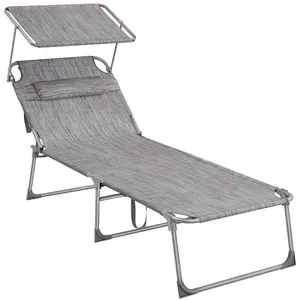 SONGMICS Sun Lounger, Folding , Large Reclining Sun Chair, 71 x 200 x 38 cm, Max. Load 150 kg, with Sunshade Headrest