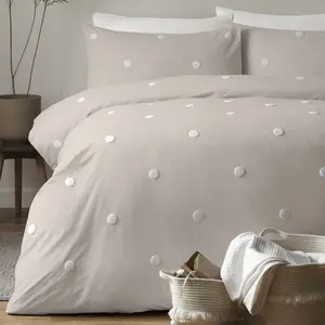 Dot Garden Cotton Solid Colour Duvet Cover Set with Pillowcases Linen/White Dots / Double Duvet Cover + 2 Standard Pillowcases