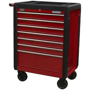 7 Drawer Red Portable Tool Chest with Lock - Heavy-Duty Mobile Storage Solution