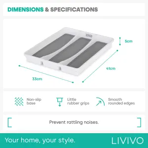 LIVIVO 3 Compartment Plastic Kitchen Cutlery Tray - Utensils, Spoon & Fork Storage Organiser Drawer