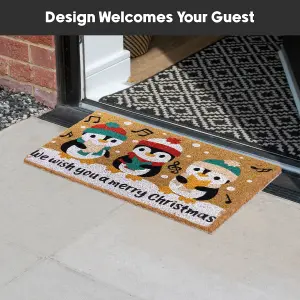 JVL Latex Christmas Coir Door Mats - 40 x 58cm - Penguins