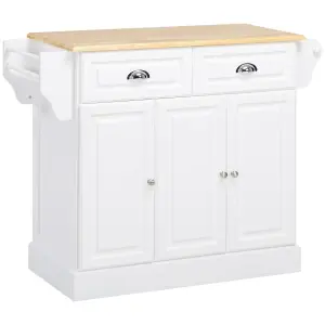 HOMCOM Kitchen Island with Adjustable Shelf Storage Drawers and Cabinets White