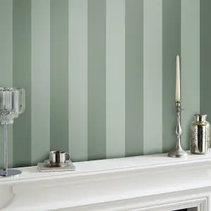 Laura Ashley Patterned Sage Green Stripe Pearlescent effect Smooth Wallpaper Sample