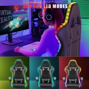 Ergonomic Gaming Chair with LED Lighting Effects, Height Adjustable Backrest with Lumbar & Headrest Support