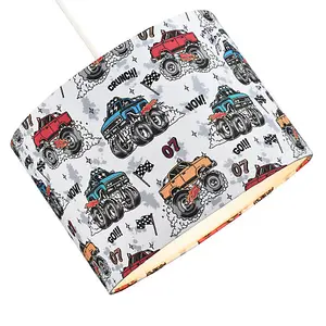 Modern and Colourful Monster Trucks Kids Cotton Fabric Drum Lamp Shade - 25cm