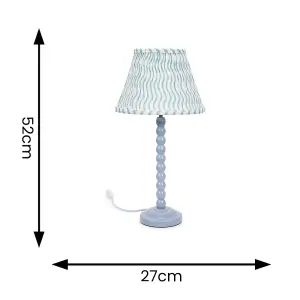 ValueLights Bobbles Powder Blue Bobbin Table Lamp with Green Arrow Pleated Shade