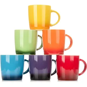 Set of 6 Multi-Coloured Stoneware Mugs Set - Coffee & Tea Cups - 11 oz / 312ml