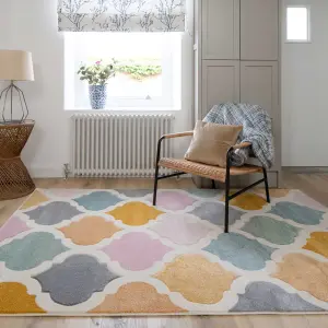 Pastel Multicolour Modern Trellis Living Area Rug 60x110cm