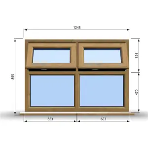 1245mm (W) x 895mm (H) Wooden Stormproof Window - 2 Top Opening Windows -Toughened Safety Glass