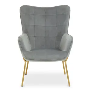 Interiors by Premier High Back Grey Velvet Armchair with Gold Legs, Versatile And Durable Armchair, Easy to Maintain Bucket Chair