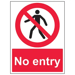 No Entry Pedestrian Prohibit Access Sign Rigid Plastic 300x400mm (x3)