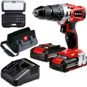 Einhell TE-CD Cordless Combi Drill PXC 18v Metal Chuck 2 x Batteries + Bit Set