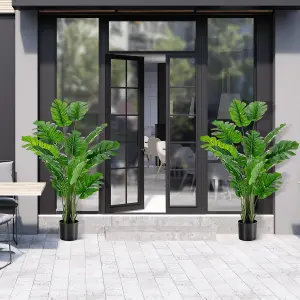 Costway 2 PCS 152cm Artificial Monstera Deliciosa Plant Faux Evergreen Tree W/ Cement Pot Home