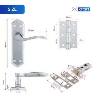 XFORT Polished Chrome London Suite Lever Latch Door Pack, Complete Set.