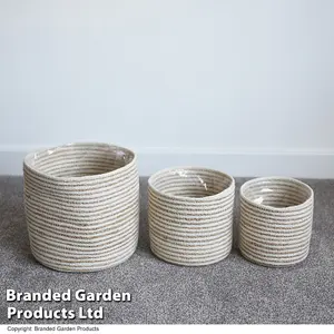 Indoor Planter Basket Natural Navy Seagrass Set of Three 25cm, 20cm & 17cm Diameter Garden Gear