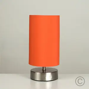 ValueLights Francis Chrome Touch Dimmer Bedside Table Lamp with Orange Light Shade with LED Bulb