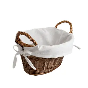 Hand Woven Wicker Laundry Basket with Handles Distilled Brown / Small (18 cm x 34 cm x 26 cm)