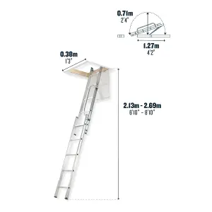 Werner 2-Section Aluminium Loft Ladder & Handrail 2.13m-2.69m