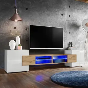 Merano Wide TV Unit with Storage & Led Lighting - Wotan Oak / White Matt