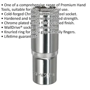 Premium 21mm Forged Steel DEEP Drive Socket - 1/2" Square Drive with Polished Chrome Finish