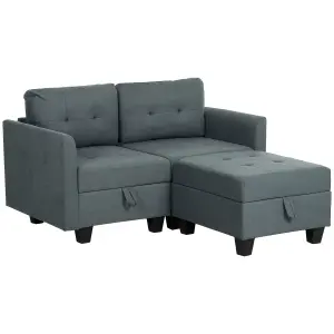 HOMCOM Modular Sectional Sofa with Storage, 2 Seater Sofa Set, Dark Grey