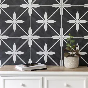 Quadrostyle Castelar Ink Black Wall Tile and Furniture Vinyl Stickers 15cm(L) 15cm(W) pack of 6