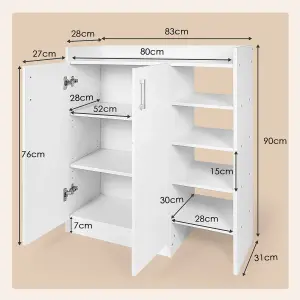 Costway Wooden Shoe Cabinet 2-Door Storage Entryway Shoes Organizer w/Adjustable Shelves