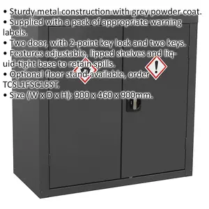 Secure CoSHH Substance Cabinet with Two Doors and 2-Point Lock - 900mm x 460mm x 900mm