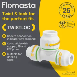 Flomasta White Push-fit Reducing Pipe tee (Dia)15mm x 15mm x 22mm