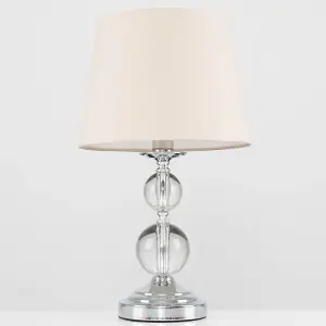 ValueLights Gatto Modern Polished Chrome and Acrylic Ball Touch Table Lamp with Beige Light Shade