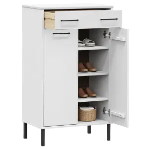 Berkfield Shoe Rack with Metal Legs White Solid Wood Pine OSLO