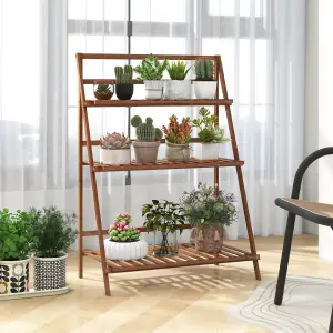 COSTWAY Foldable Bamboo Plant Stand 3-tier Ladder Flower Pot Display Shelf