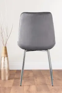 Adley Grey Concrete Effect And Black Round Dining Table with Storage Shelf and 4 Grey Velvet Silver Leg Pesaro Dining Chairs