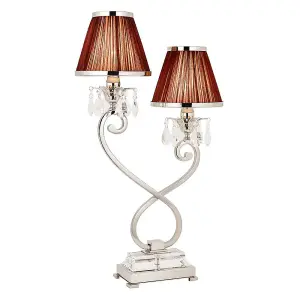 Luminosa Oksana 2 Light Twin Table Lamp Polished Nickel Plate with Chocolate Shades, E14