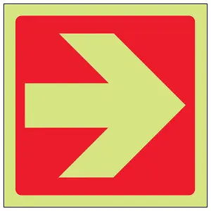 Fire Equipment Arrow Straight Sign - Glow in the Dark - 100x100mm (x3)