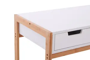 Interiors by Premier White 1 Drawer Desk, Durable Computer Desk with Natural Wood Legs, Study Table Bedside Desk for Home