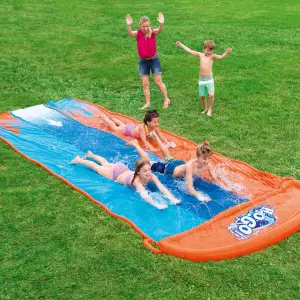 Bestway Orange & blue Rectangular Triple lane with sprinkler system at one end Water slide