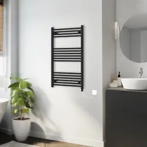 Rinse Bathrooms 600W Electric Heated Warming Towel Rail Bathroom Radiator Black - 1000x600mm