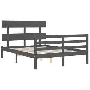 Berkfield Bed Frame with Headboard Grey 140x190 cm Solid Wood