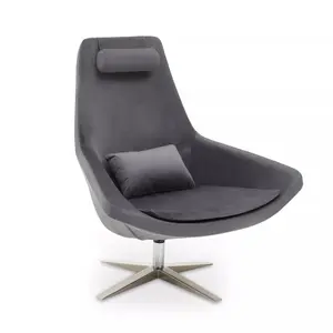 Interiors by Premier Grey Curved Velvet Arm Chair with Lumbar Cushion and Headrest, Lounge Chair with Sturdy Base for Home, Office