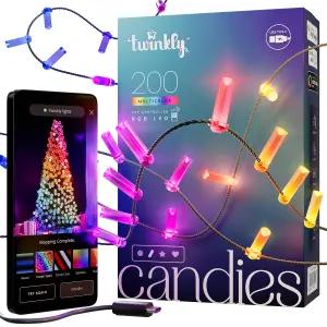 Twinkly Candies 200 Candle-shaped RGB LEDs, Green Wire, USB-C