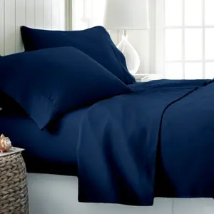 Striegel 200 Thread Count Cotton Blend Percale Duvet Quilt Cover With Pillow Case Navy / Double Duvet Cover + 2 Standard Pillowcases