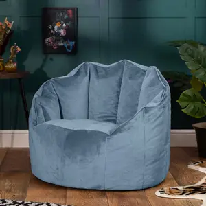 icon Sirena Scallop Chair Bean Bag Mineral Blue Velvet Bean Bags