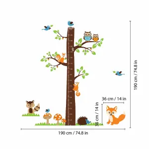 Walplus Wall Stickers Mural Decal Paper Art Fox Tree Height Measure Kids Children Kids Sticker PVC Multicoloured