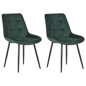 Set of 2 Dining Chairs MELROSE Velvet Dark Green