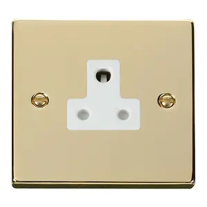 Polished Brass 1 Gang 5A Round Pin Socket - White Trim - SE Home