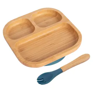 Bamboo Segmented Baby Weaning Plate & Fork Set - Navy Blue