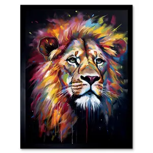 Nithsdale Lion Head Rainbow Mane Hair Vibrant - Single Picture Frame Print