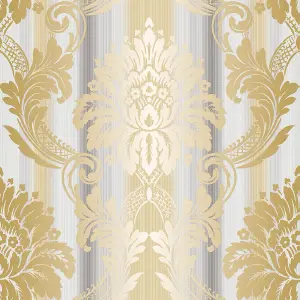 Galerie Classic Silks 3 Yellow Gold Fine Stripe Damask Embossed Wallpaper