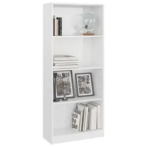 Berkfield 4-Tier Book Cabinet High Gloss White 60x24x142 cm Engineered Wood